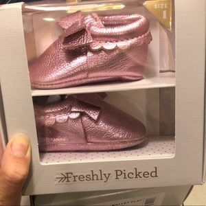 Freshly picked metallic pink moccasins size 1